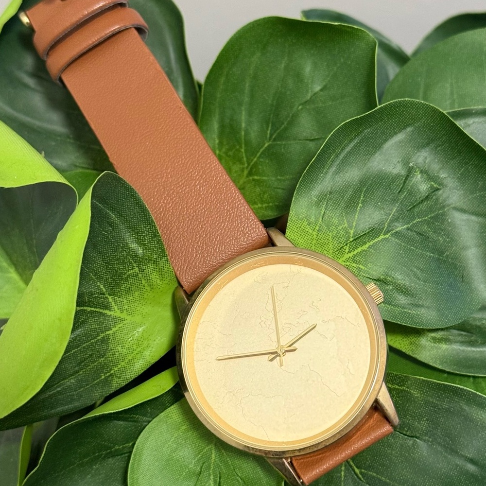 Gold Watch with Brown Leather Strap
